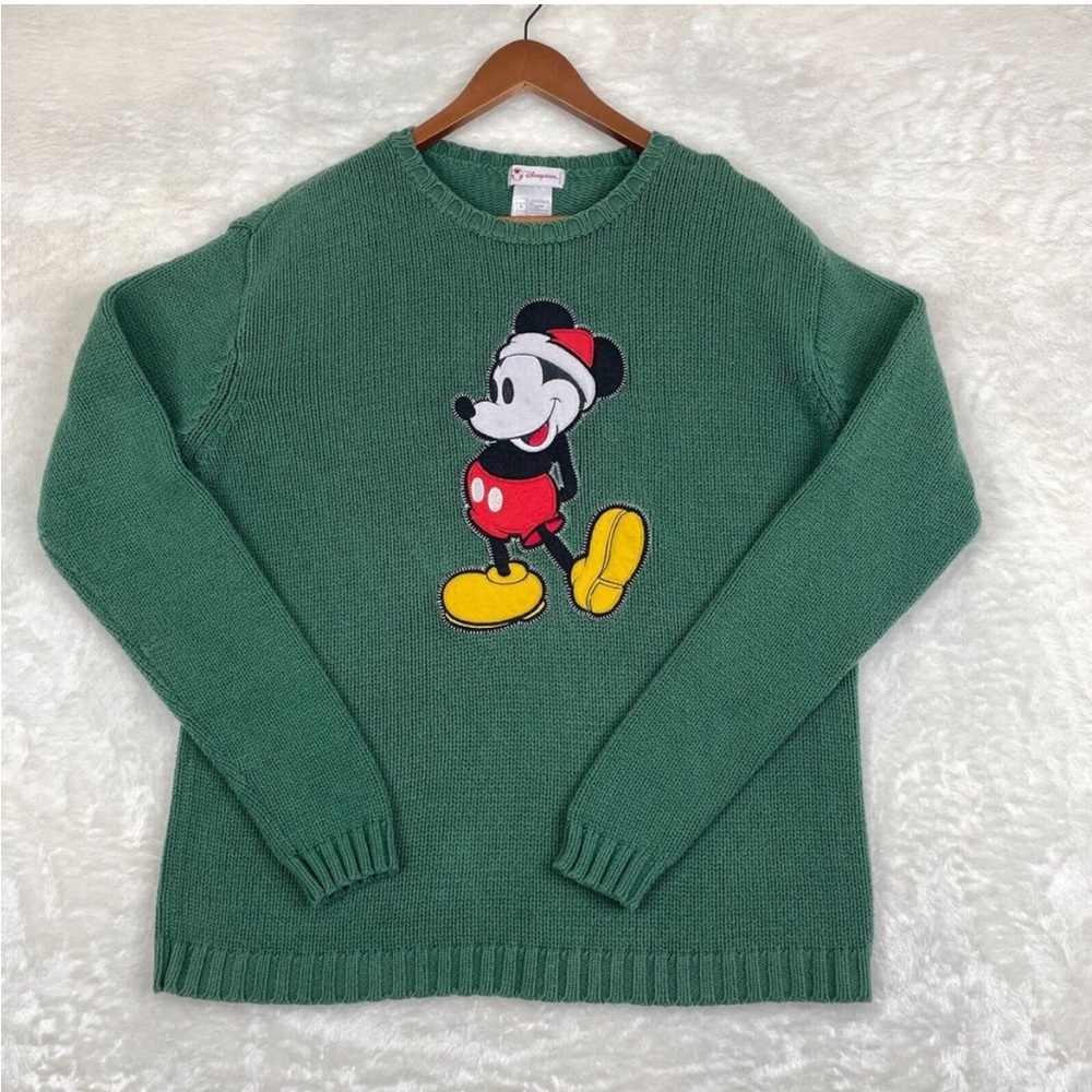 Vintage Disney Mickey Mouse Christmas Holiday Forest Green Sweater XL - Picture 1 of 6